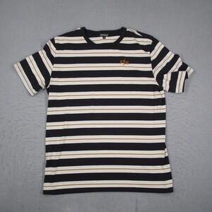 Fasthouse Mens XL Striped T-Shirt Black White Gold FZH Lightning Bolt Logo Tee